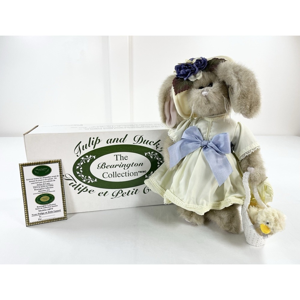 Bearington Collection Tulip Ducky 14" Plush Bunny Rabbit Easter Decor With Box